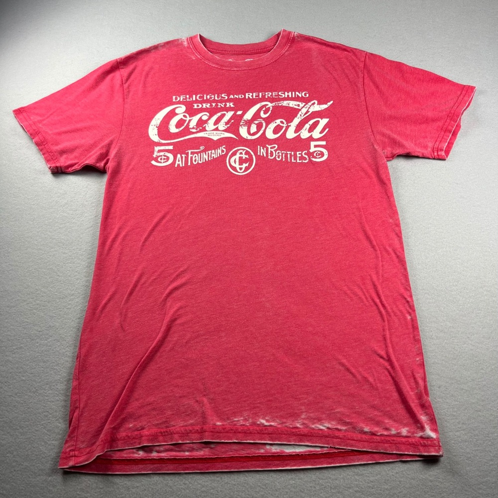 Coca-Cola Mens Graphic T-Shirt Red Heather Distressed Vintage Style Medium USA